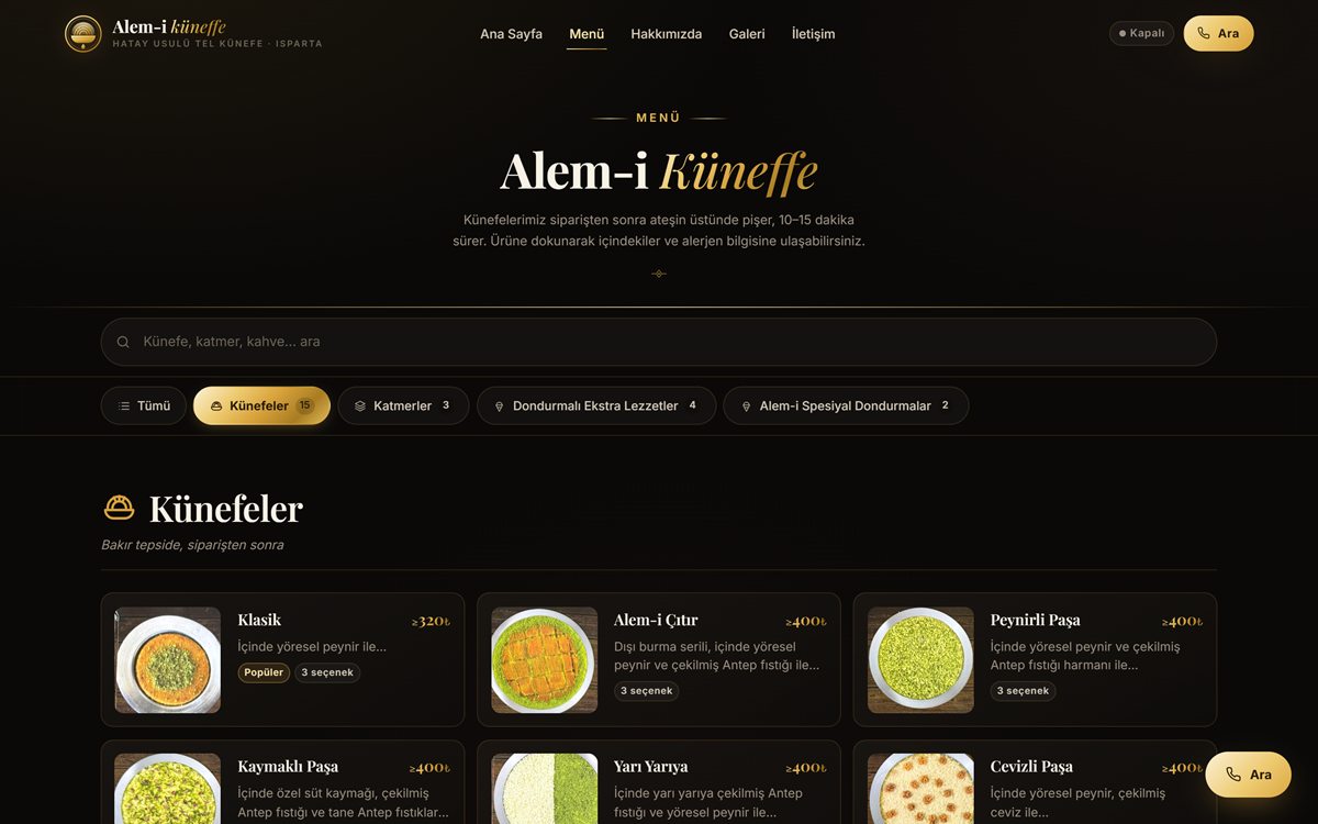 Alem-i Küneffe — Restoran Web Sitesi — ekran 1