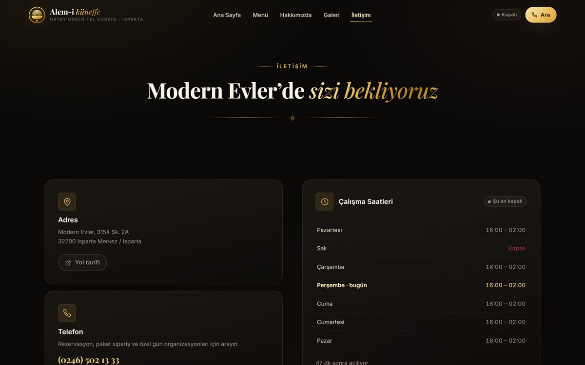 Alem-i Küneffe — Restoran Web Sitesi — ekran 3