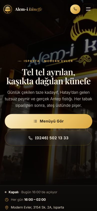 Alem-i Küneffe — Restoran Web Sitesi — telefon görünümü