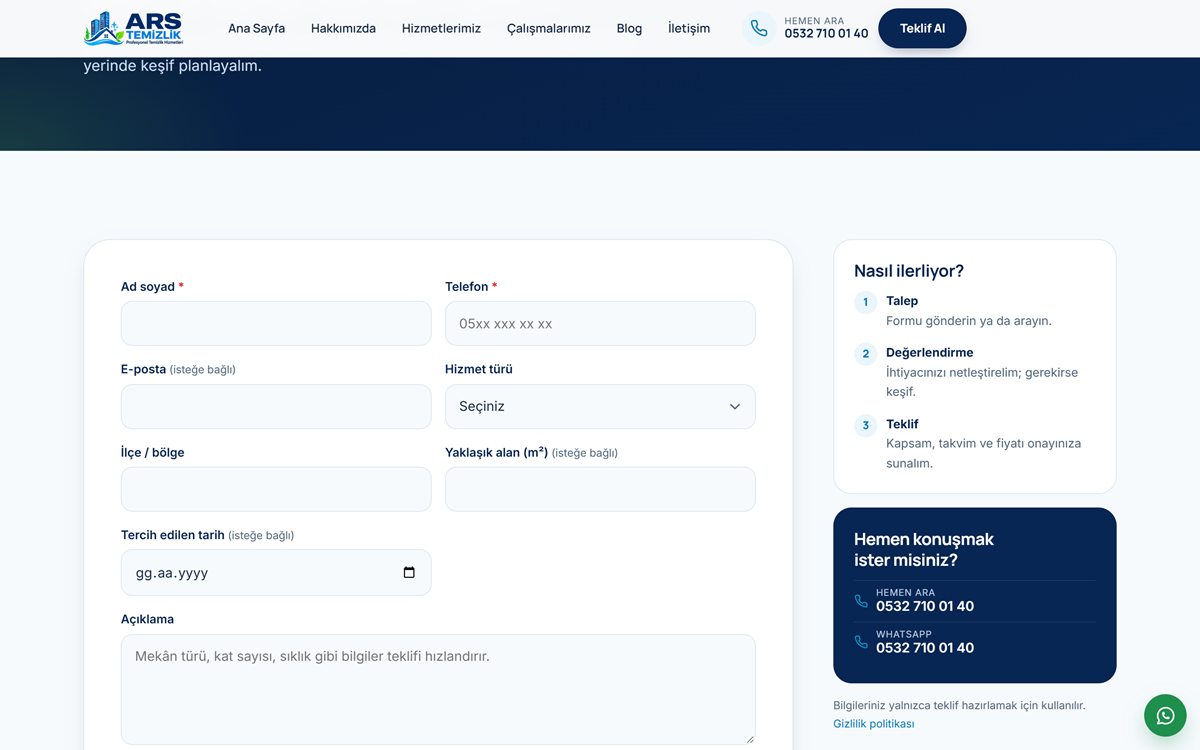 ARS Temizlik — Kurumsal Web Sitesi — ekran 3